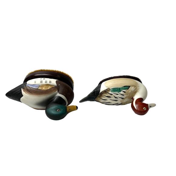 Lot of 2 Ceramic Duck Decoy Shoe Shine Brush and Lint Remover Handpainted VTG - Picture 7 of 11